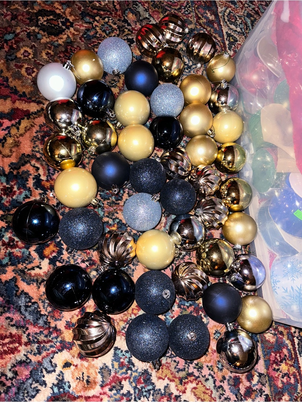 50 Assorted Dark Blue, Gold & Silver Holiday Bauble Set - Unbranded